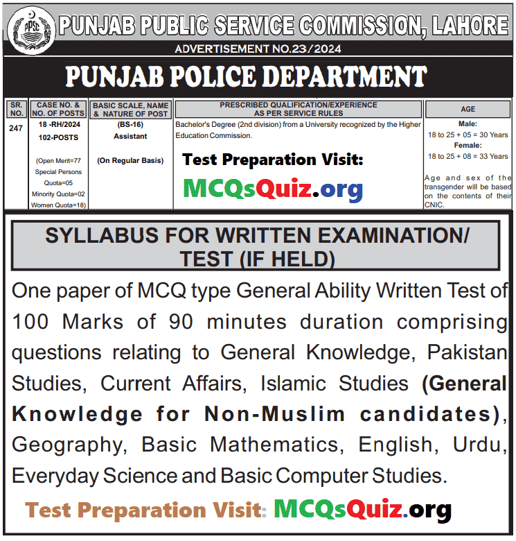 PPSC Assistant Punjab Police Syllabus